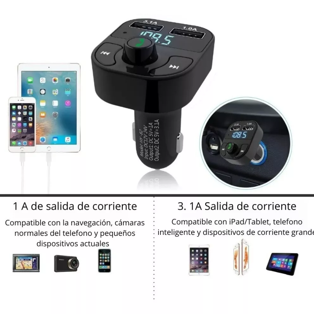 Transmisor FM Bluetooth para Auto con QC 3.0 - Imagen 2