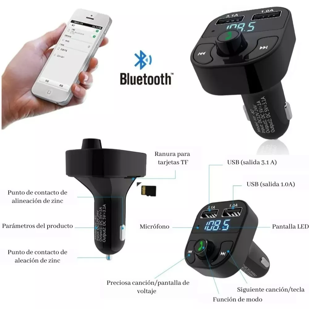 Transmisor FM Bluetooth para Auto con QC 3.0 - Imagen 3